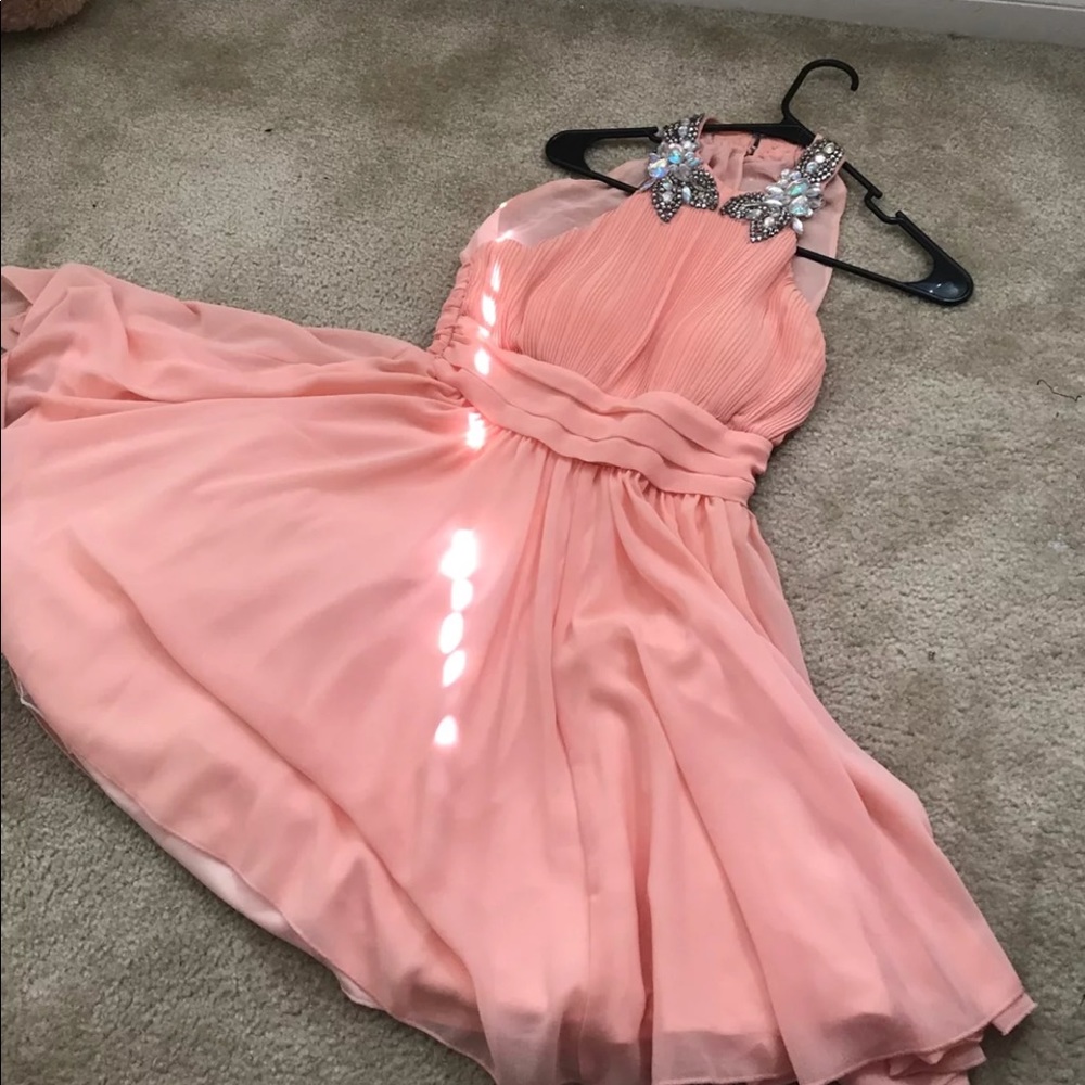 salmon rhinestoned dress